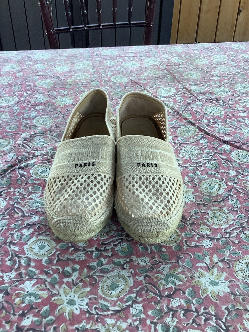 Dior Cream Mesh Espadrille Slip-Ons - Women
